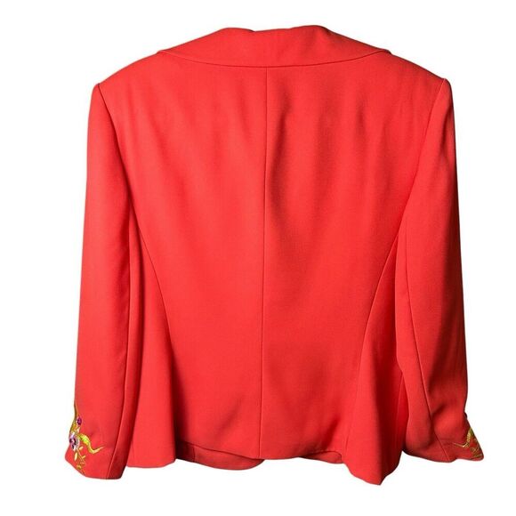 John Meyer Norwich Bright Orange Floral Embroidered Vintage Lined Blazer Sz 14 - Picture 2 of 12